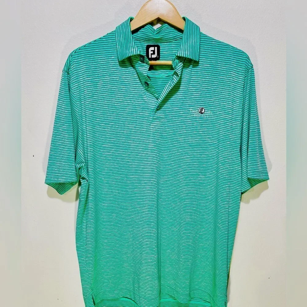FootJoy performance golf polo shirt green stripes casual summer comfort Men L